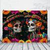 2D Flat banner, 1 piece. Halloween background sugar skull photography background. Mexican festival marigold.