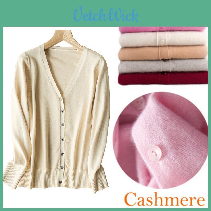 Luxurious Ladies Knitted V-neck Cashmere Sweater Cardigan With Long Sleeves And Soft Material