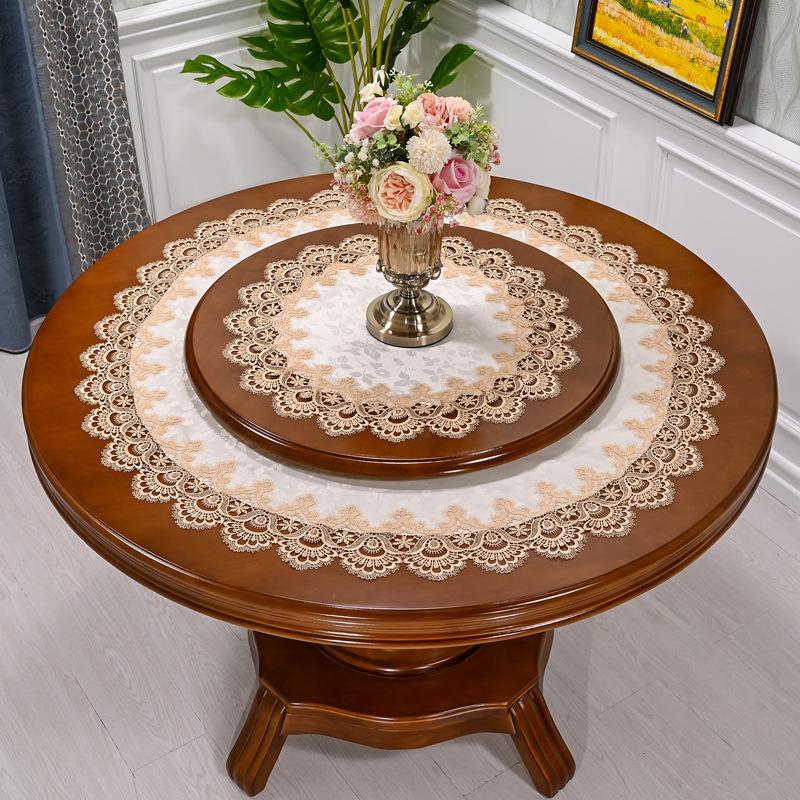 Round Tablecloth Dining Table Cover American Retro Lace Flower Cushion Tablecloths Towel Cover Countryside Fabric Dust Cloth
