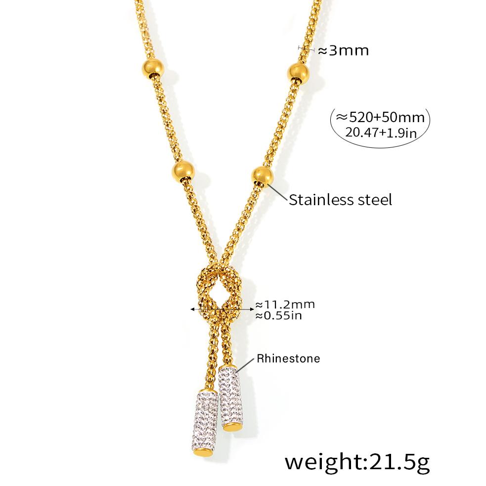 Women's Knot Pendant Necklace In Stainless Steel With Rhinestone Tassel 18k Gold Plated Non Tarnish Matinee Necklaces For Women