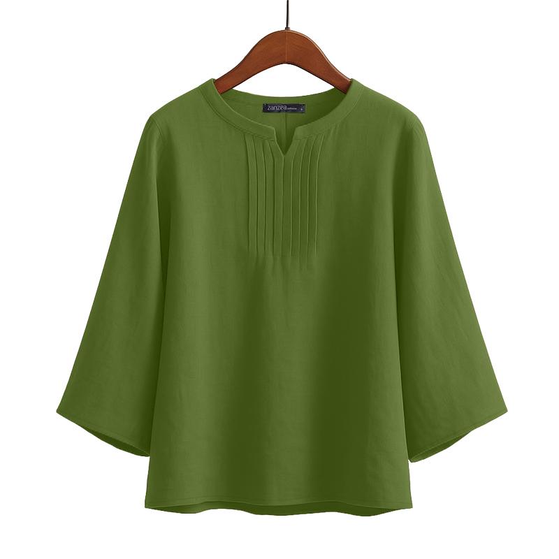 ZANZEA Women Casual V-Neck Solid Color Loose 3/4 Sleeve Blouse