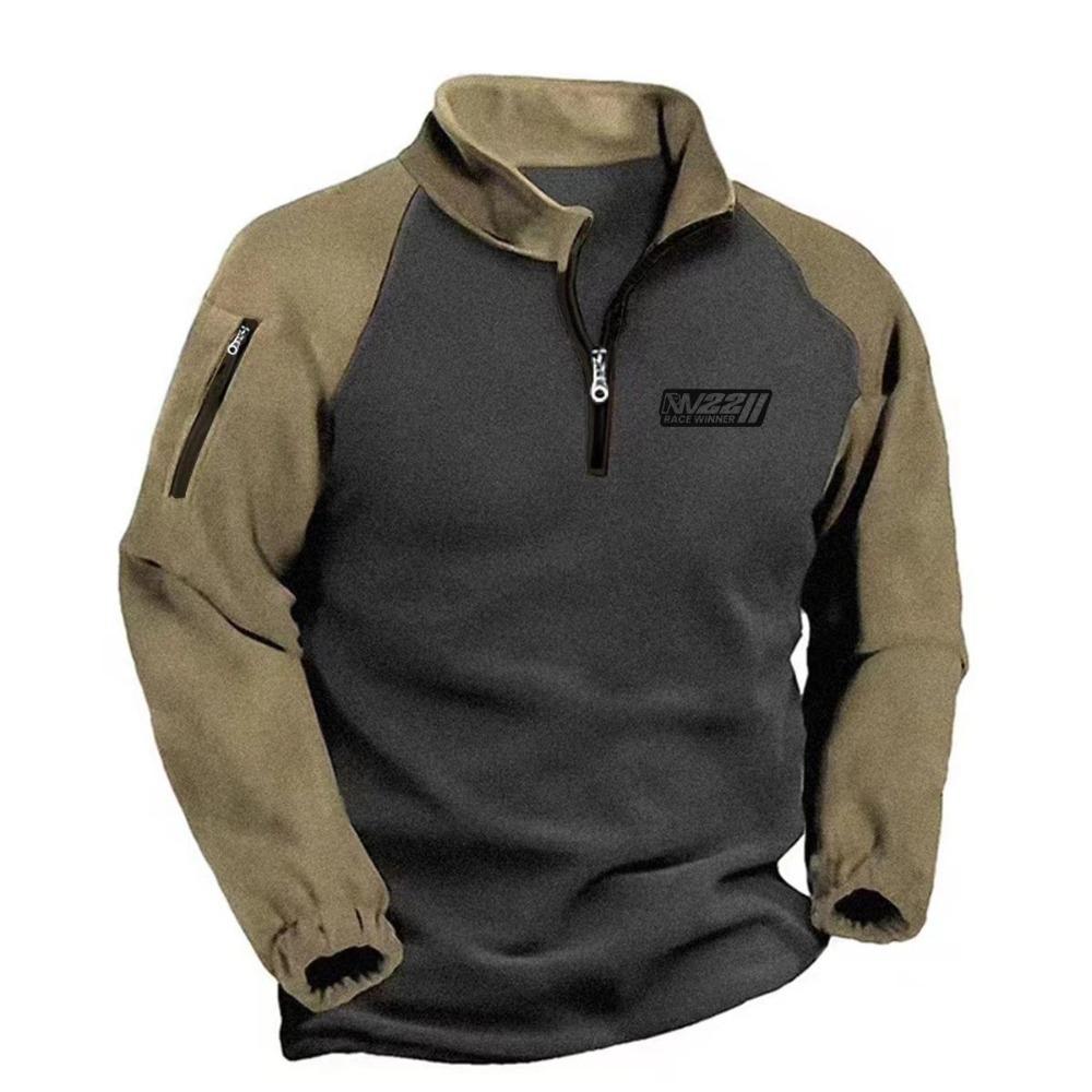 Men's Fleece Warm V-neck Zipper Sweatshirt Outdoor Sports Coats Pullover Men's Casual Outwear