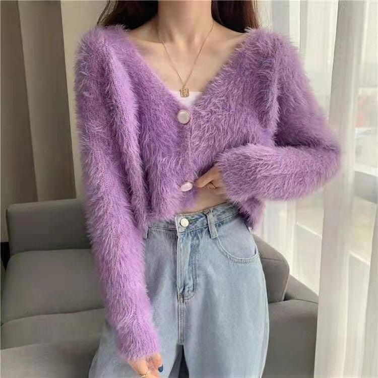 2023 Весна Короткий рукав Вязаный кардиган из искусственной норки - Вышитый свитер для горячей девушки, открывающий талию