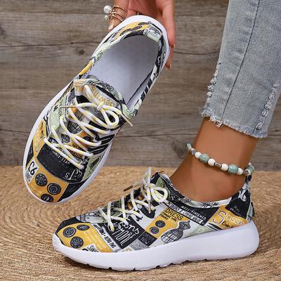 Мода Модная платформа с принтом граффити для женщин 2024 года, спортивная обувь на мягкой подошве со шнуровкой, женская легкая нескользящая прогулочная обувь