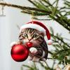 Vibrant Color Super Cute Car Cat Santa Charm Acrylic Hat Kitten Christmas Tree Hanging Decoration