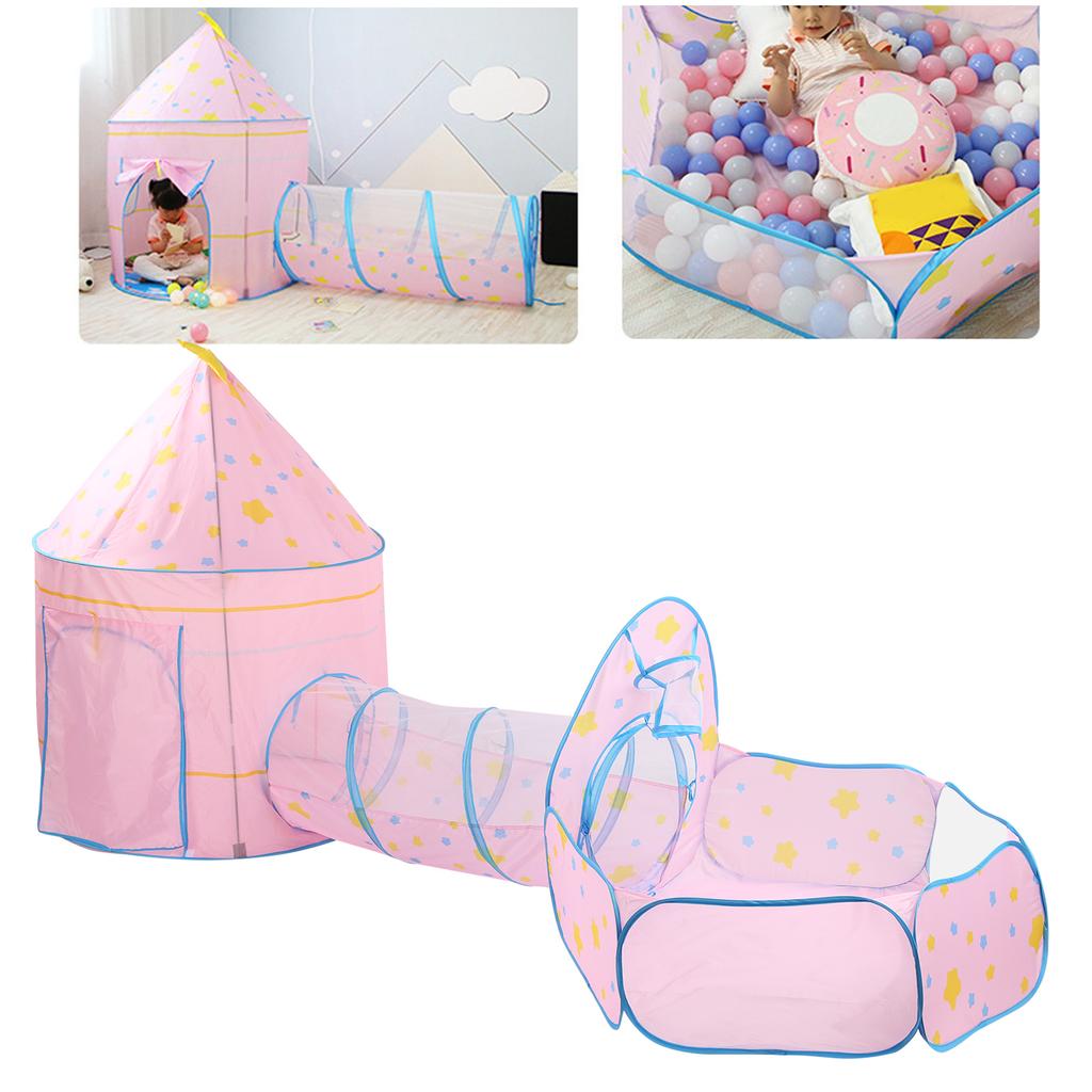 3pcs Baby Tent Kid Crawling Tunnel Play Tent Indoor Children Toddler Toy Ball PoolPink