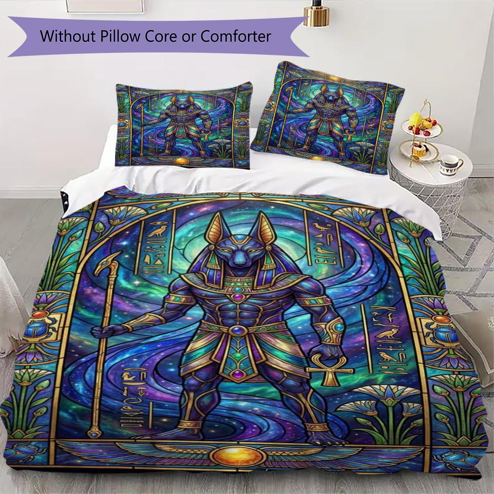 Anubis Pattern Bedding uilt Set uilt Cover Pillowcase Home Decoration Birthday Gift (1 * duvet cover + 2 * pillowcase without core)87