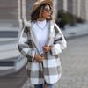 Autumn and Winter Women's Coat Casual Plush Hooded Long-sleeved Loose Plaid Bubble Fleece Two Sides Wear Buttonless Coat