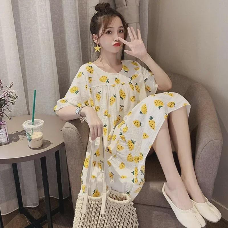 Летнее платье для беременных с цветочным принтом – корейский стиль, ягодный цвет, короткий рукав, свободный крой