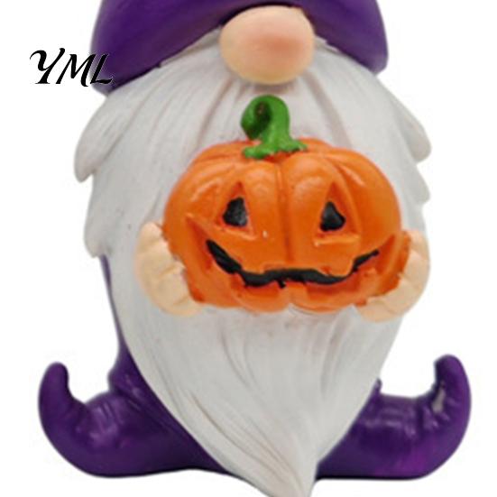 Halloween Souvenirs for Kids Gnome Resin Figurine, Broom Cauldron Pumpkin Dwarf Set Statue Desk Shelf, Spooky Holiday Party Supplies Small Room