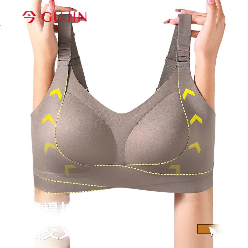 GUJIN Seamless Double Lift Bra for Women, Large Bust Minimizing, Side Support, Anti-Sagging, Wireless Sports Bra, Nude Color