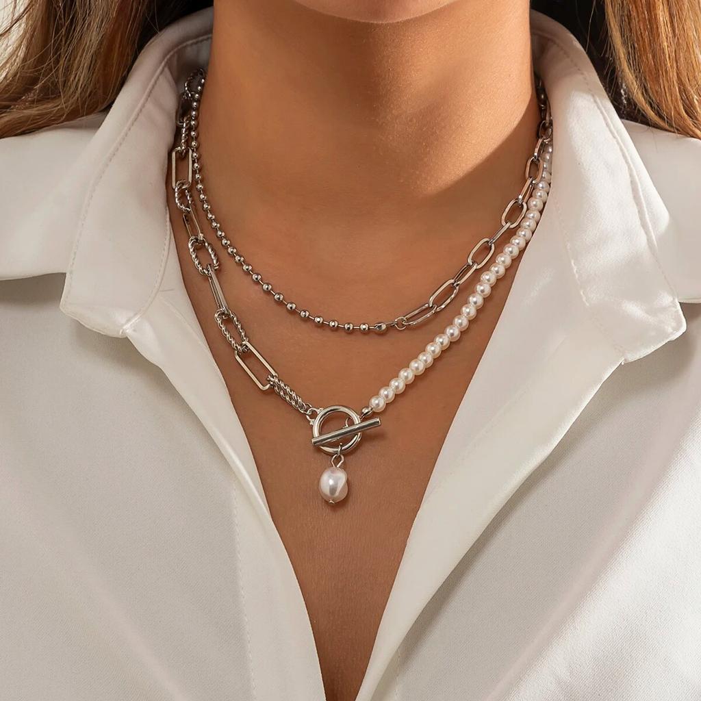 2 шт./компл. винтажная искусственная цепочка из жемчуга, ожерелье для женщин, модное готическое OT пряжка, кулон, чокер, ювелирные изделия, свадебные аксессуары