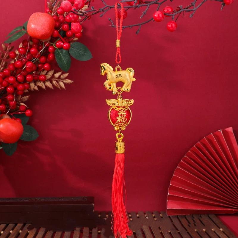 Festive Zodiac 2026 Year Of The Horse Lantern Pendant Chinese New Year Red Gold Lucky Decoration Car Pendant Accessories Gifts