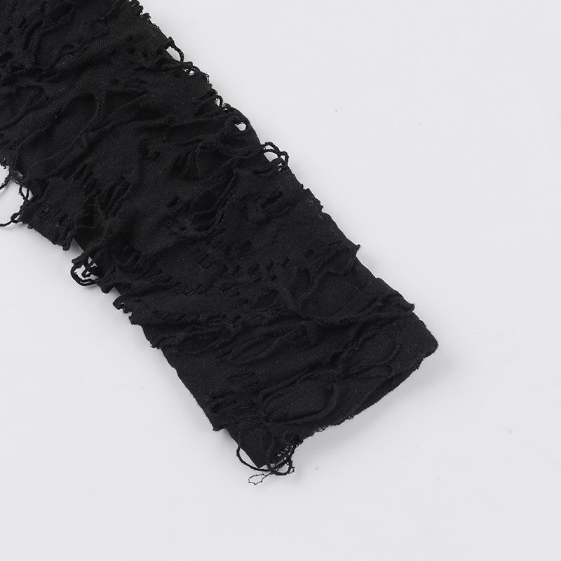 Футболка AltGoth Streetwear Gothic для женщин Y2k E-girl Cyber Punk с дырками на рукавах, лоскутное шитье, ажурная футболка с длинным рукавом, укороченная футболка Femme