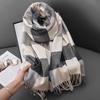 Модный гофрированный клетчатый шарф с имитацией кашемира, женский осенне-зимний шарф с бахромой, высокое качество