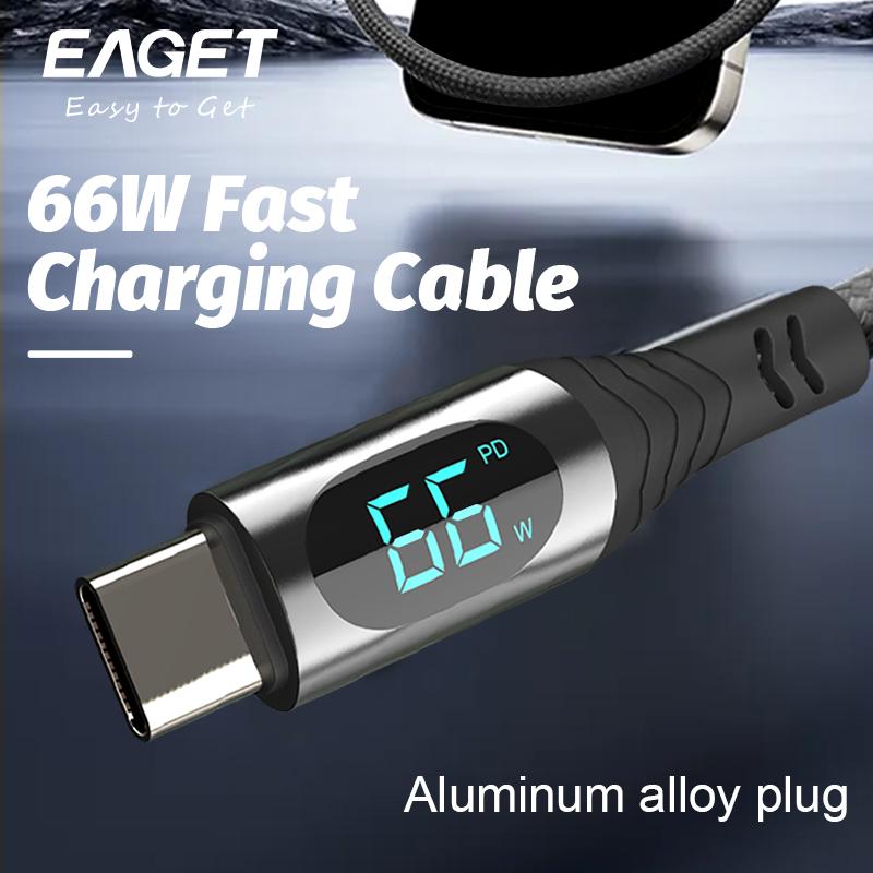 Кабель USB-C для быстрой зарядки мощностью 100 Вт — цифровой дисплей, нейлоновый плетеный кабель для iPhone 15 и других устройств на базе Android