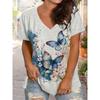 Summer Fluttering Butterfly Print Elegant V-neck Short Sleeved Women's Commuting Shirt