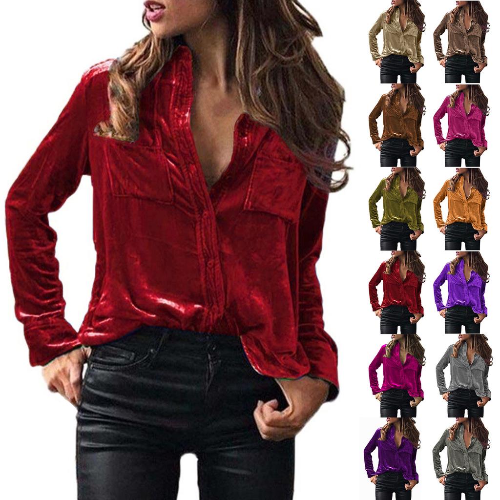 Женская модная однотонная рубашка с карманом на пуговицах и длинным рукавом