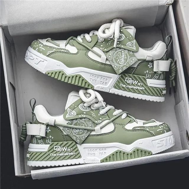 Мужская обувь 2025 Весна Новый модный тренд Граффити Обувь для скейтбординга На шнуровке Мягкая подошва Противоскользящая Уличная Повседневная Спортивная обувь