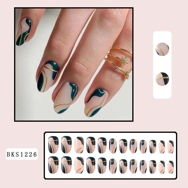 24PCS/SET Quick Nails Flower Diamond Manicure Long Ballet False Nails Waterproof Wearable Ready-made Nail Stickers