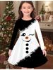 Girls' Autumn and Winter Fashion Dress, 3D Christmas Print Round Neck Long Children's T-shirt Dress, Casual Versatile, Christmas Clothing
