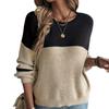 Women's Casual And Fashionable Round Neck Long Sleeved Color Blocked Knitted Sweater