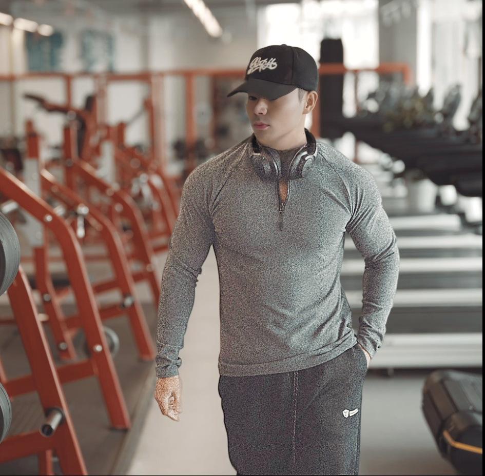 Мужской Тяжелый Двусторонний Теплосберегающий Приталенный Базовый Слой на Молнии с Длинным Рукавом Высокой Эластичности для Фитнеса Осень/Зима.