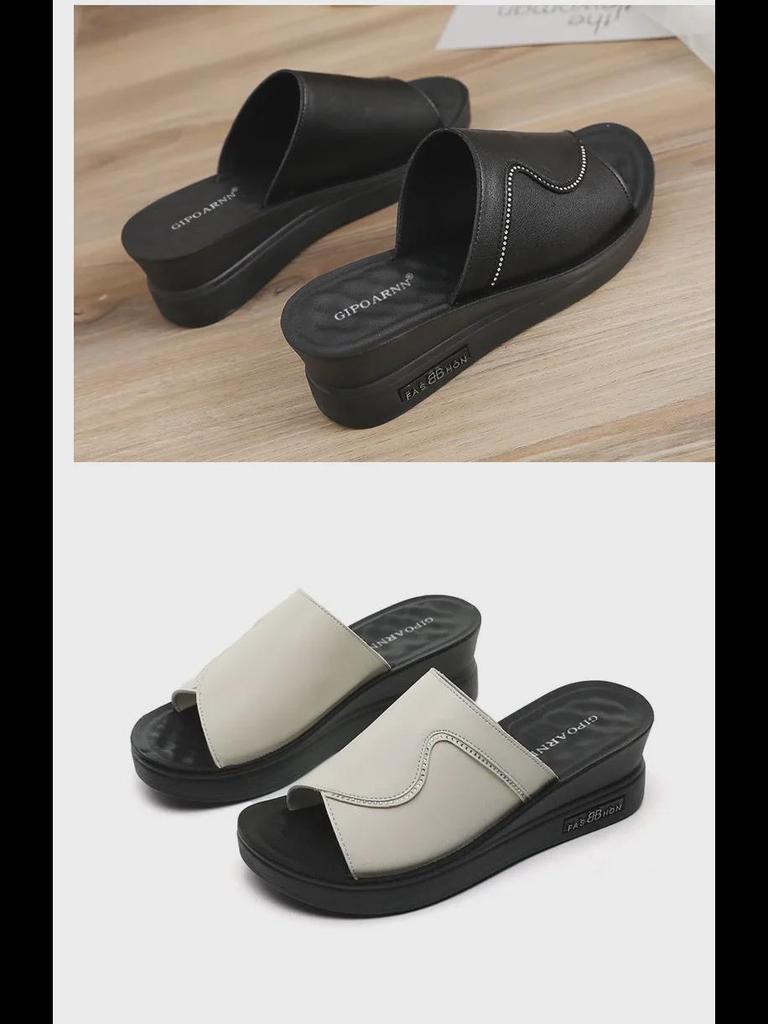 2025 Women's Summer Mid-Heel Non-Slip Wedge Sandals - Soft Bottom, Fashionable for Outdoor Wear