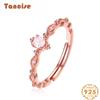 Tancise Classic 925 Sterling Silver  3*3 Pink Quartz Ring Ladies Jewelry Wedding Promise Party Gift
