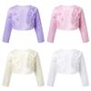 Kids Girls Long Sleeve 3D Flower Applique Bolero Wedding Party Princess Cover Up Shrug Cardigan