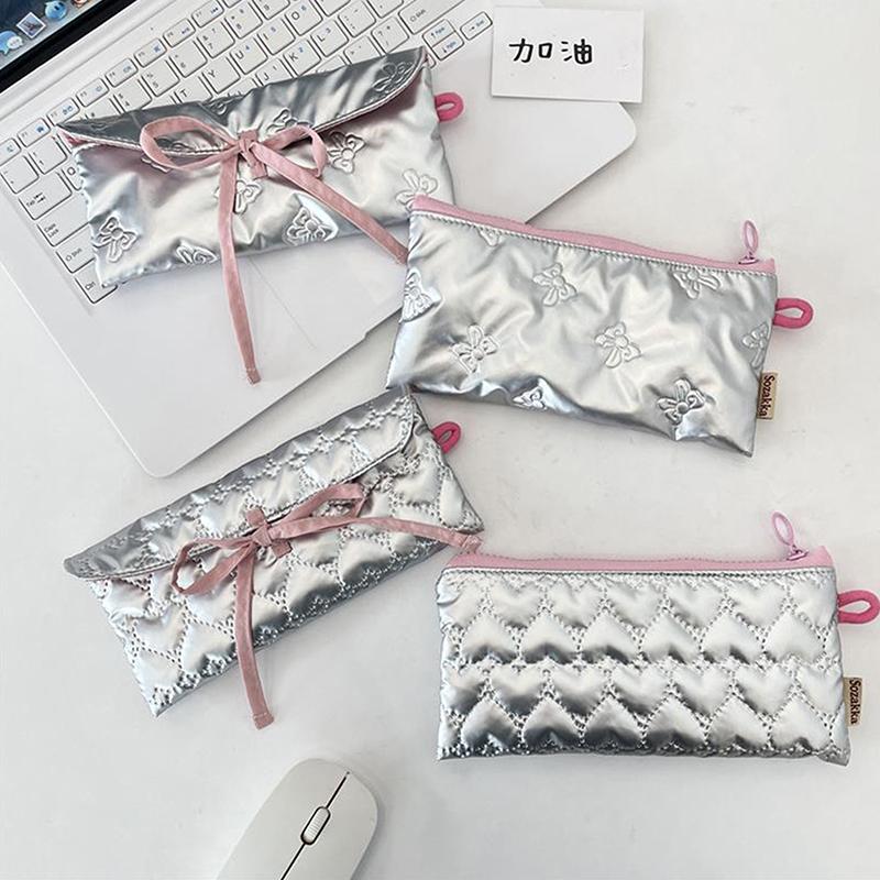 Милый стеганый бант Любовь клапан Органайзер пенал Кошелек для монет Девичья косметичка Женская портативная сумка для хранения мелочей Подарок