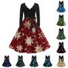 Women's Fashion Round Casual Slim Fit Christmas Print Large Swing Long Sleeve Dress