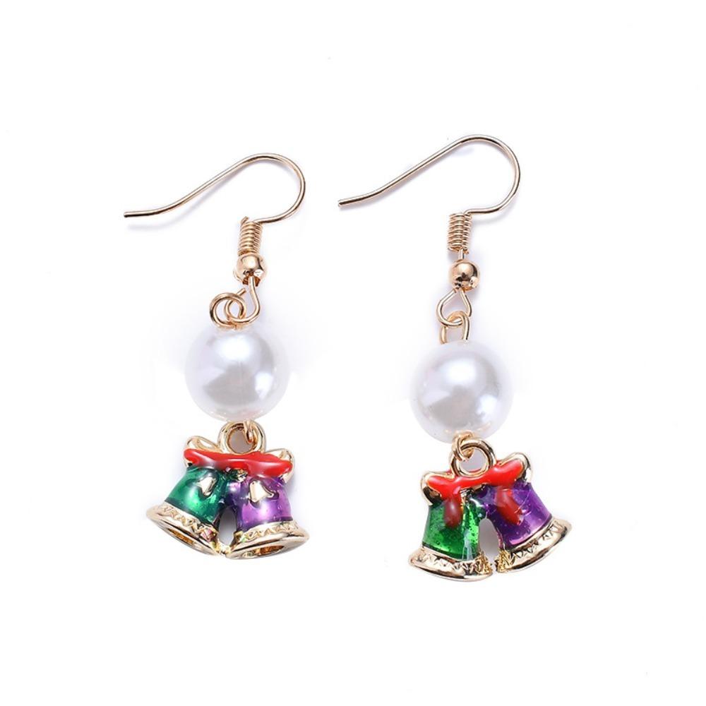 Pearl Christmas Earrings Set Bell Christmas Bell Pendant Cute Christmas Tree Dangle Earrings Gift
