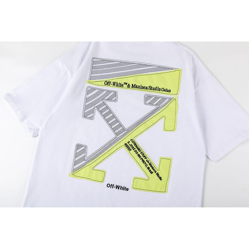 9037 Off-White 2025 Spring/Summer New Collection: Embroidered Arrow Round Neck Hooded Short Sleeved T-shirt for Men and Women