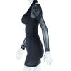 European and American Fashion Women's Sexy Neck Hanging Mesh Splicing Long Sleeved Dress Street Top Bag Hip Skirt