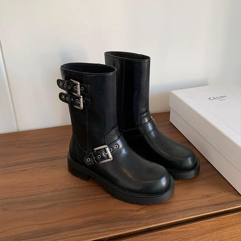 Autumn Black Platform Combat Buckle Latch Ankle Boots for Women Buckle Strap Woman Thicken Winter Motorcycle Boots Q140