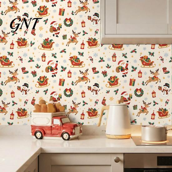 Easy to Stick Christmas Wall Mural Nutcracker Self-Adhesive Stickers, Thick PVC Wallpaper with Ballerina, Xmas Tree & Retro Cream Red Decor Reindeer,