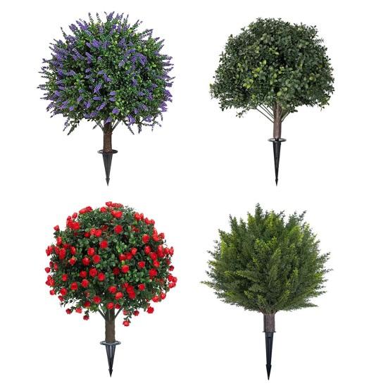 Yousheng Artificial Topiary Ball 24 Inch Faux Boxwood/Pine Tree/Rose/Lavender Shrub with Ground Spike Fake Bushes Trees for Outdoor Indoor Garden