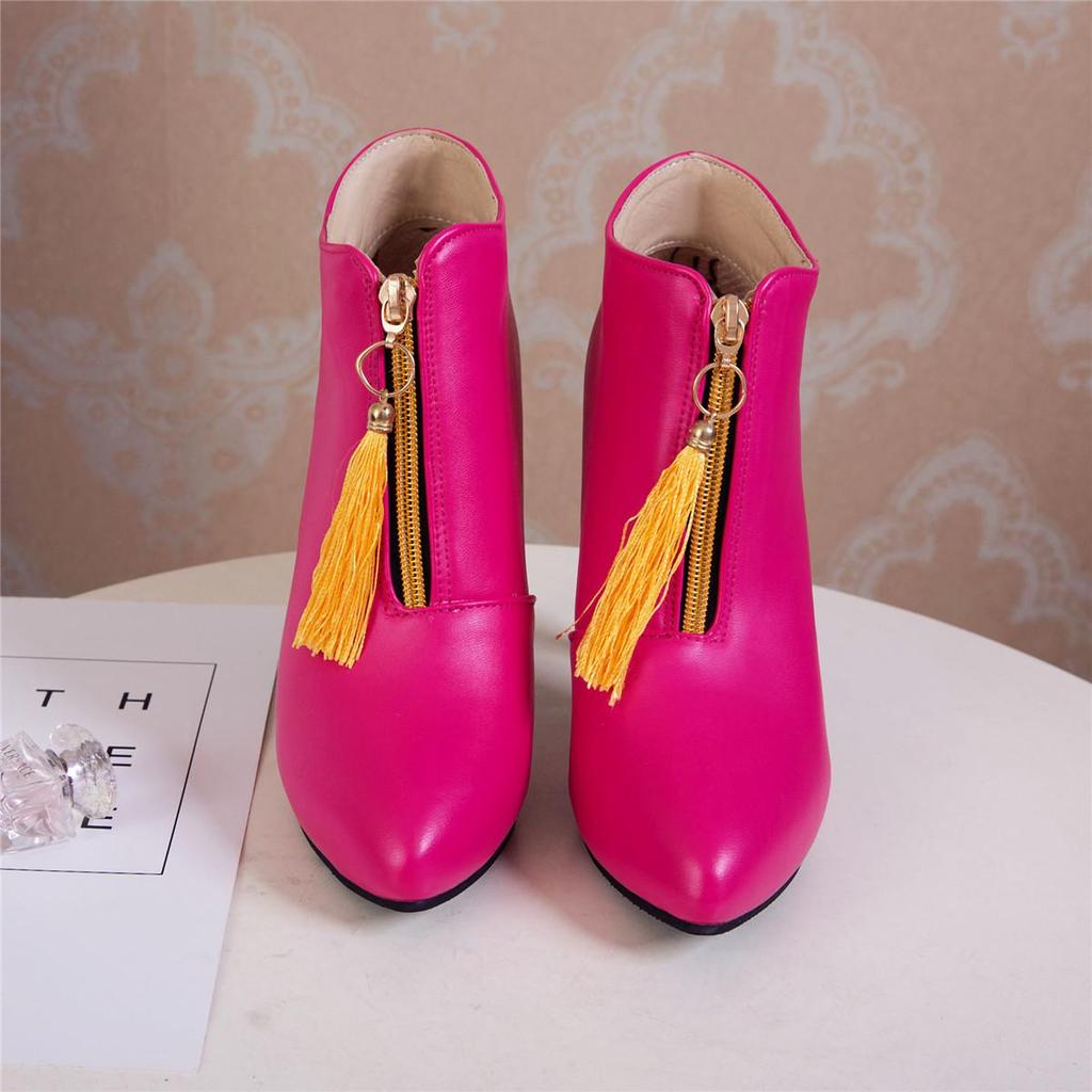Women's High-heeled Short Boots, Versatile Slim Heeled Tassel Boots, New Autumn and Winter Oversized Boots