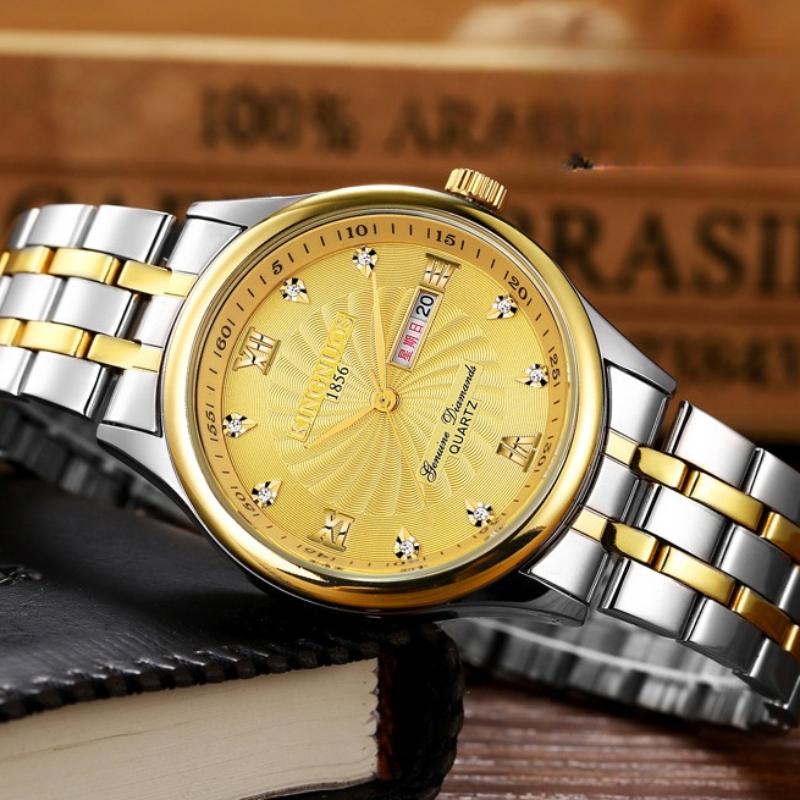 KINGNUOS ультратонкие водонепроницаемые кварцевые мужские часы со стальным ремешком, мужские наручные часы, мужские часы, золотые часы среднего уровня