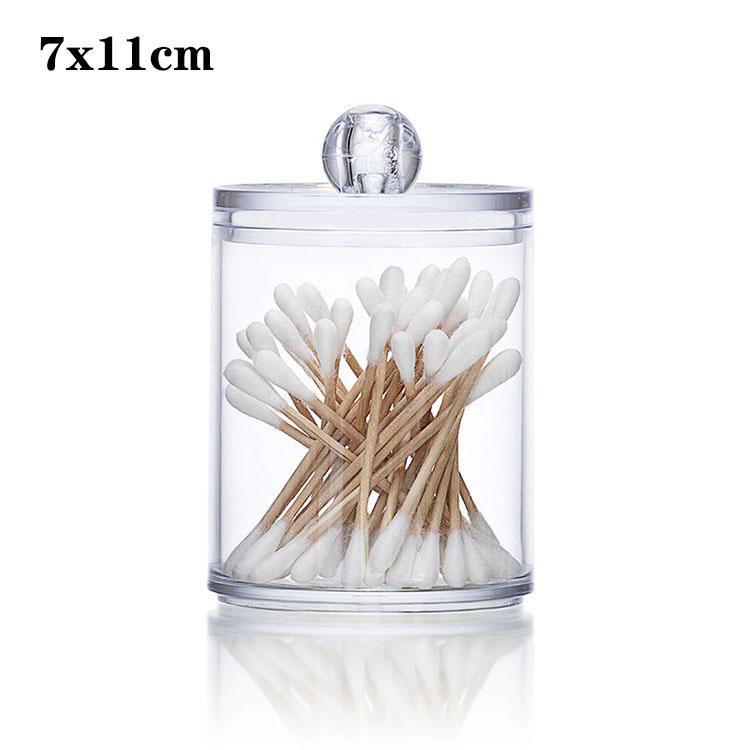 Cotton Swab Organizer Storage Bamboo Cover Acrylic Round Organizer Makeup Storage Box Container Organizadores