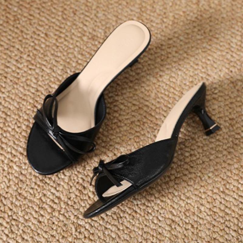 Fashion Sweet Butterfly-knot Slipper Women Elegant Round Toe Kitten Heel Slide Sandal Fashion Shallow Open Toe Brand Designer Dress Shoe