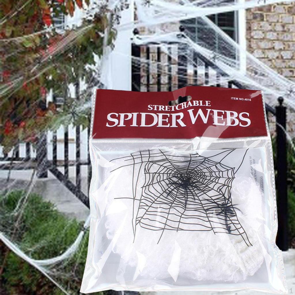 Halloween Spider Webs Decorations Stretchable Cobweb Super Practical Web with 2 Fake Spiders
