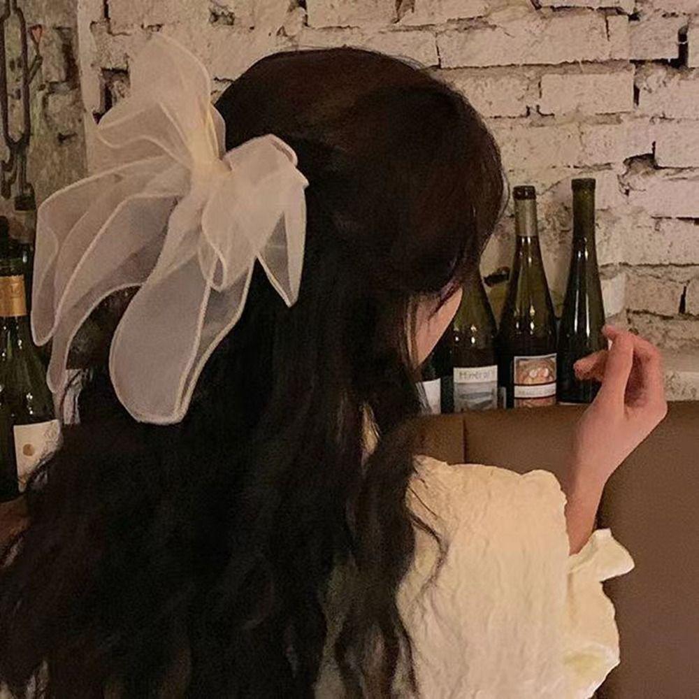 Clip Mesh Ribbon Bowknot Balletcore Bow Hair Clip Korean Style Headwear Female Hair Accessories