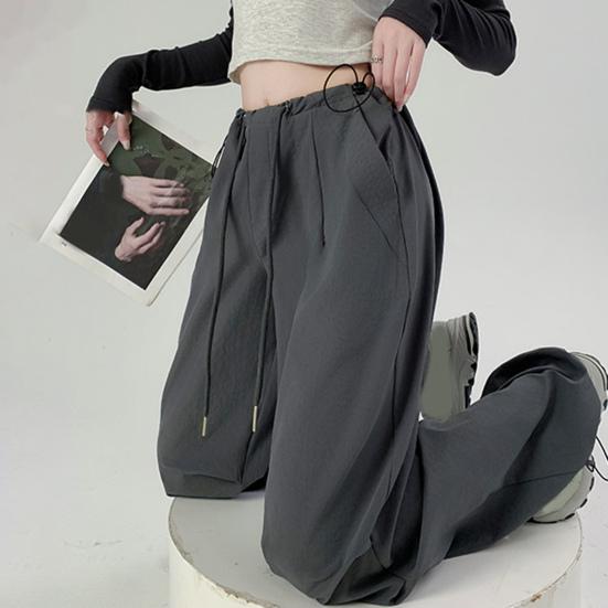 Женские брюки-карго с эластичной высокой талией, регулируемые на шнурке, длинные брюки, однотонные, широкие повседневные брюки для повседневной носки
