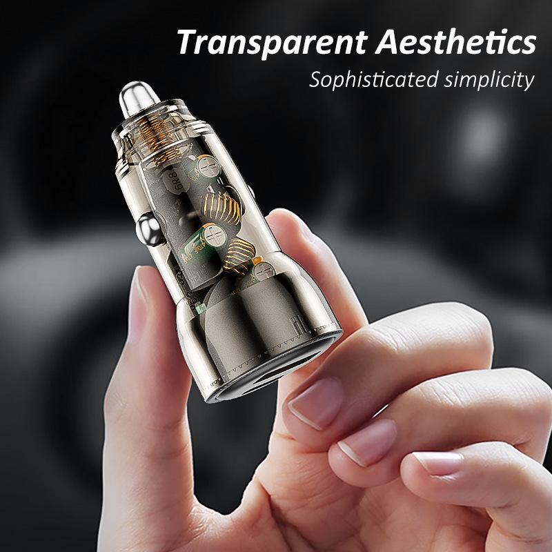 Transparent Mini Car Charger for Samsung: Dual Port Super Fast PD+QC Mobile Phone Flash Charging
