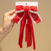 Tassel Red Bow Hair Clip Lion Embroidered Bow Headwear Children's Chinese Hairpin  Decoration