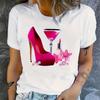 Fashion Women Lipstick High Heels Print T Shirt Funny Casual O-neck Short Sleeves T-shirt Summer Female Tee Shirt