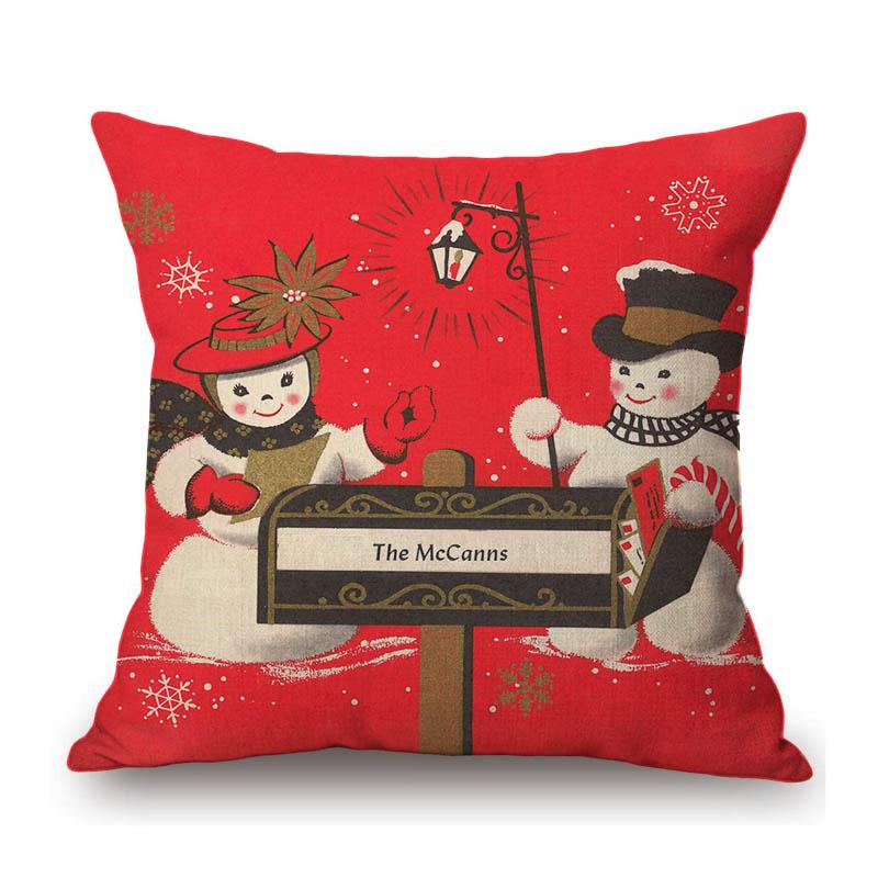 Red Cartoon Snowman Joyful Christmas Cute Art Children Room Decoration Sofa Throw Pillow Case Xmas Oil Painting Cushion Cover