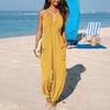 Women's Halter Maxi Jumpsuit Pleated Deep V Neck One Piece Jogger Long Pants